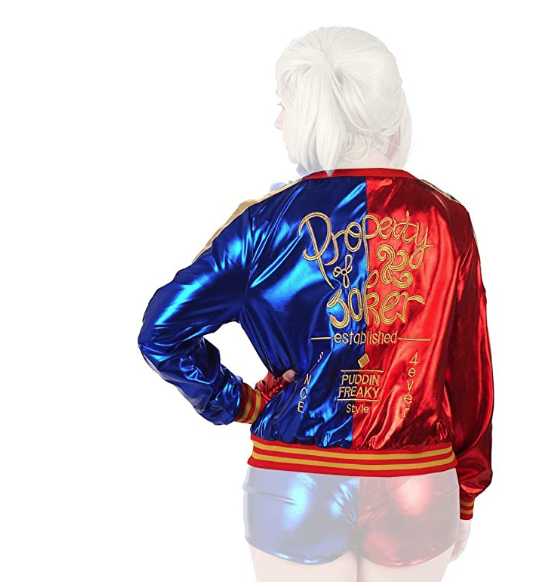 Harley Quinn Cosplay Jacket for The Film Character Costumes Red and Blue Back front