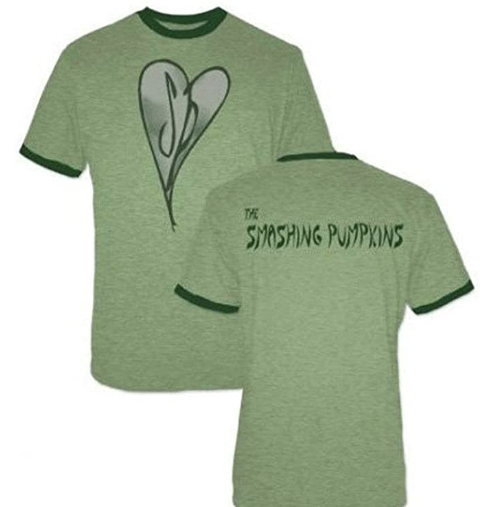 The Smashing Pumpkins Distressed Heart Heather Green Adult T-shirt tee
